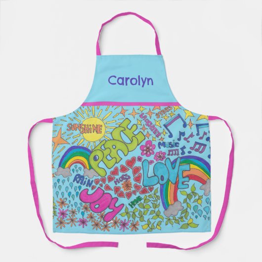Vrede, liefde, vreugde. Retro 1960s tekening, jouw Schort (Voorkant)