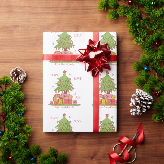 Vrede Liefde & Vreugde Retro Kerstboom Aangepaste Cadeaupapier (Feestdagen Geschenken)