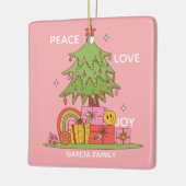 Vrede, Liefde & Vreugde - Retro Kerstboom in Roze Keramisch Ornament (Links)