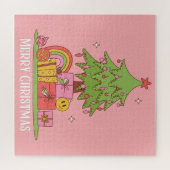Vrede, Liefde & Vreugde - Retro Kerstboom in Roze Legpuzzel (Horizontaal)