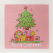 Vrede, Liefde & Vreugde - Retro Kerstboom in Roze Legpuzzel (Verticaal)