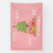 Vrede, Liefde & Vreugde - Retro Kerstboom op Roze Spandoek (Verticaal)