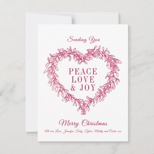 Vrede, liefde vreugde rode mistletoe hart kerst (Voorkant)