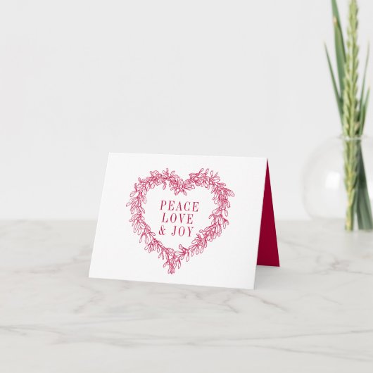 Vrede, liefde vreugde rode mistletoe hart kerst feestdagen kaart (Voorkant)