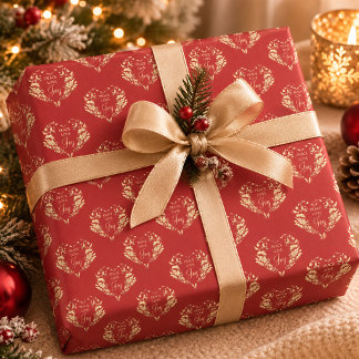Vrede Liefde Vreugde Rood Goud Bloem Kerstmis Cadeaupapier
