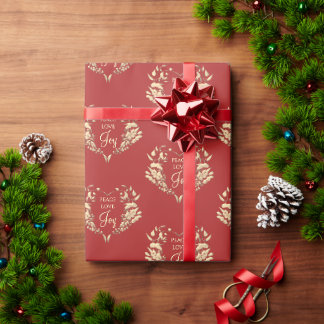 Vrede Liefde Vreugde Rood Goud Bloem Kerstmis Cadeaupapier