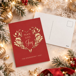 Vrede Liefde Vreugde Rood Goud Bloem Kerstmis Feestdagenkaart