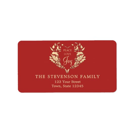 Vrede Liefde Vreugde Rood Goud Kerstadres Etiket (Voorkant)