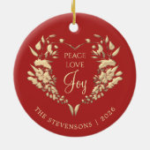 Vrede Liefde Vreugde Rood Goud Kerstmis Keramisch Ornament (Achterkant)