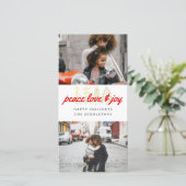 Vrede Liefde & Vreugde Rood Schrift Twee Foto's Feestdagenkaart (Staand voorkant)