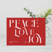 Vrede Liefde Vreugde Rood Wit Elegant Kerstmis Feestdagenkaart (Staand voorkant)