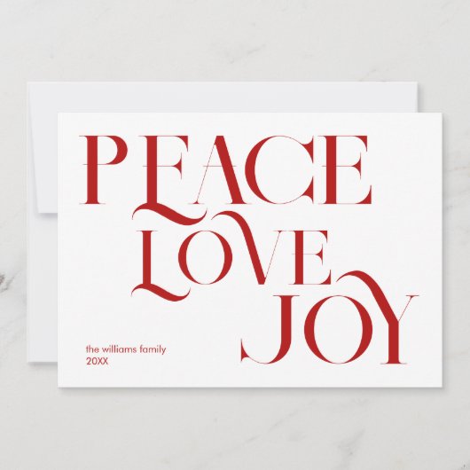Vrede Liefde Vreugde Rood Wit Elegant Kerstmis Feestdagenkaart (Voorkant)