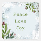 Vrede, Liefde, Vreugde Rustieke Kerstdennen Groene Vierkante Sticker (Voorkant)
