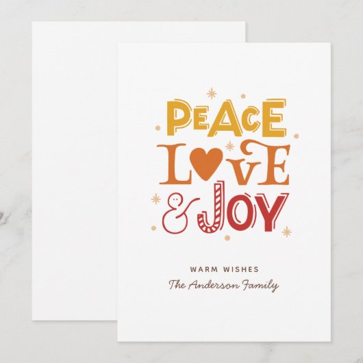 Vrede liefde vreugde. Schattigee kerstwinter belet Feestdagenkaart (Voorkant / Achterkant)