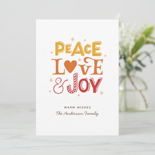 Vrede liefde vreugde. Schattigee kerstwinter belet Feestdagenkaart (Staand voorkant)