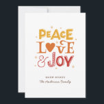 Vrede liefde vreugde. Schattigee kerstwinter belet Feestdagenkaart<br><div class="desc">Kerstwinter Vakantiekaart "Peace Love Joy" met leuke belettering.</div>