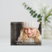 Vrede Liefde Vreugde Script Custom Foto Confetti S Feestdagenkaart (Staand voorkant)