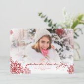 Vrede Liefde Vreugde Sneeuwvlokken Elegante Kerstm Feestdagenkaart (Staand voorkant)