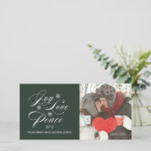 VREDE LIEFDE VREUGDE VAKANTIE FOTOKAART GROEN FEESTDAGENKAART (Staand voorkant)