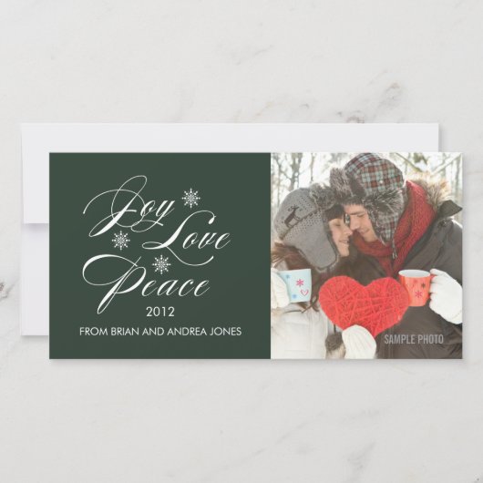 VREDE LIEFDE VREUGDE VAKANTIE FOTOKAART GROEN FEESTDAGENKAART (Voorkant)