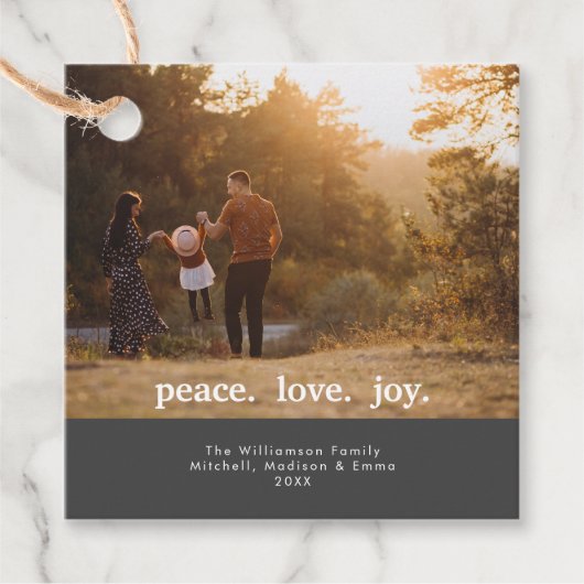 Vrede Liefde Vreugde Vakantie Kerstmis Familie Fot Bedankjes Labels (Voorkant)