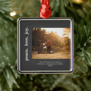 Vrede Liefde Vreugde Vakantie Kerstmis Familie Fot Metalen Ornament