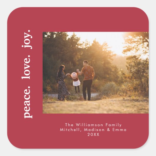 Vrede Liefde Vreugde Vakantie Kerstmis Familie Fot Vierkante Sticker (Voorkant)