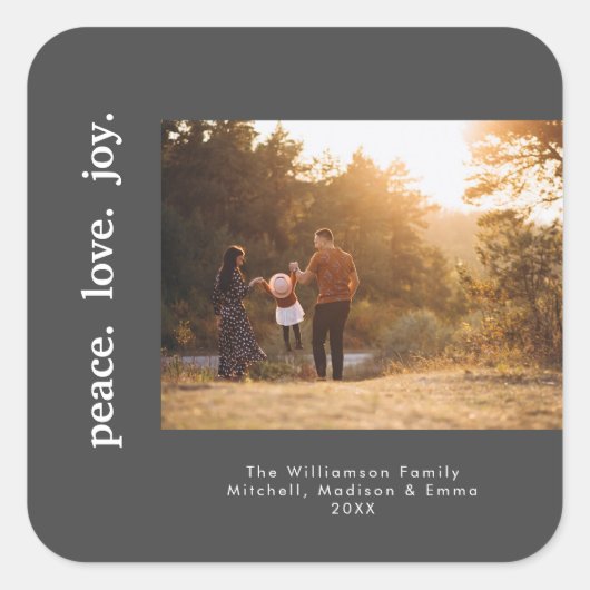 Vrede Liefde Vreugde Vakantie Kerstmis Familie Fot Vierkante Sticker (Voorkant)