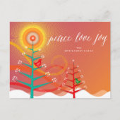Vrede Liefde Vreugde Winter Bomen Sneeuw en Vogels Feestdagenkaart (Voorkant)