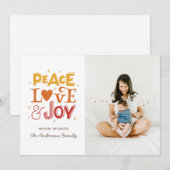 Vrede liefde vreugde. Winter Kerstmis belettering Feestdagenkaart (Voorkant / Achterkant)