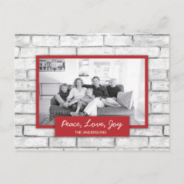 Vrede Liefde Vreugde Witte Bakstenen Muur Vakantie Feestdagenkaart