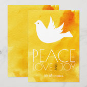 Vrede liefde vreugdegeel waterverf & duif kerst feestdagenkaart (Voorkant / Achterkant)