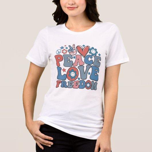 VREDE LIEFDE VRIJHEID Retro Groovy Patriottisch Tri-Blend Shirt (Voorkant)