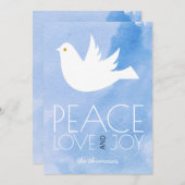 Vrede, liefde, vrolijkheid blauw waterverf & duif  feestdagenkaart (Voorkant / Achterkant)