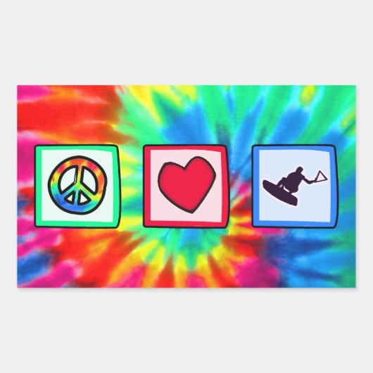 Vrede, liefde, wakeboarding rechthoekige sticker (Voorkant)