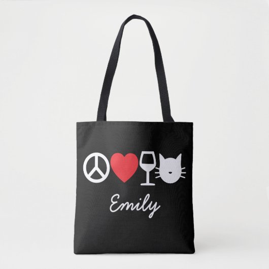 Vrede, liefde, wijn en katten (donker) tote bag (Voorkant)