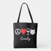 Vrede, liefde, wijn en katten (donker) tote bag (Achterkant)