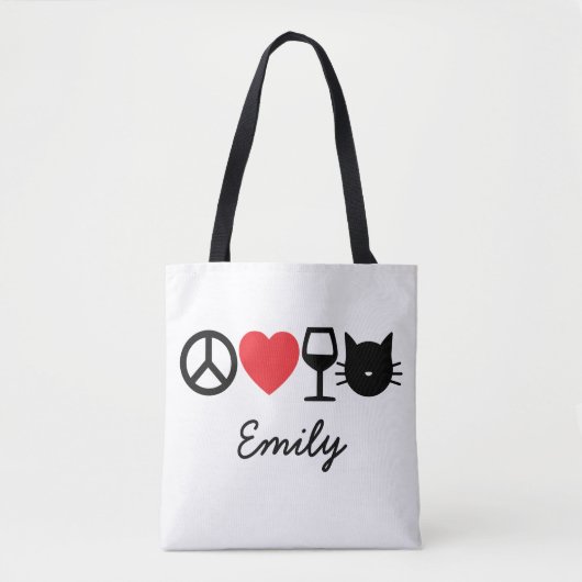 Vrede, liefde, wijn en katten tote bag (Voorkant)