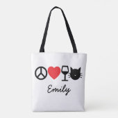 Vrede, liefde, wijn en katten tote bag (Achterkant)