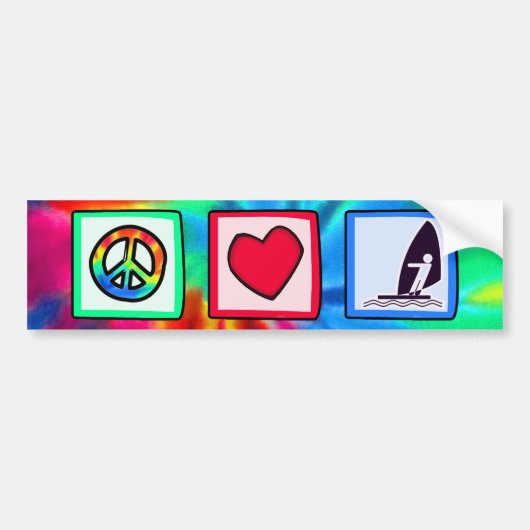 Vrede, liefde, windsurfen bumpersticker (Voorkant)