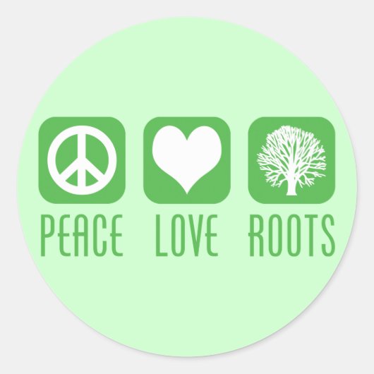 VREDE LIEFDE WORTELS RONDE STICKER (Voorkant)