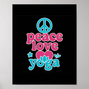 Vrede Liefde Yoga Retro Lotus Hart Grafische Kunst Poster