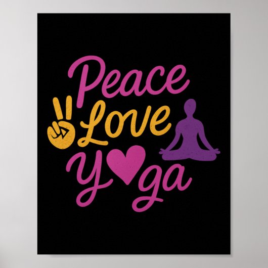 Vrede Liefde Yoga Script Afbeelding Magenta Goud Poster (Voorkant)