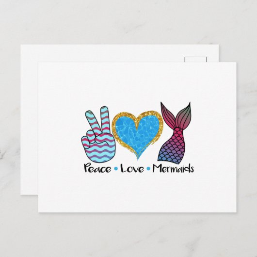 Vrede Liefde Zeemeerminnen Cool T-shirt Briefkaart (Voorkant / Achterkant)