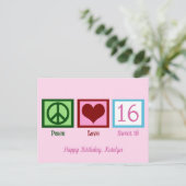 Vrede Liefde Zoete 16 Mooi Roze 16e Verjaardag Briefkaart (Staand voorkant)