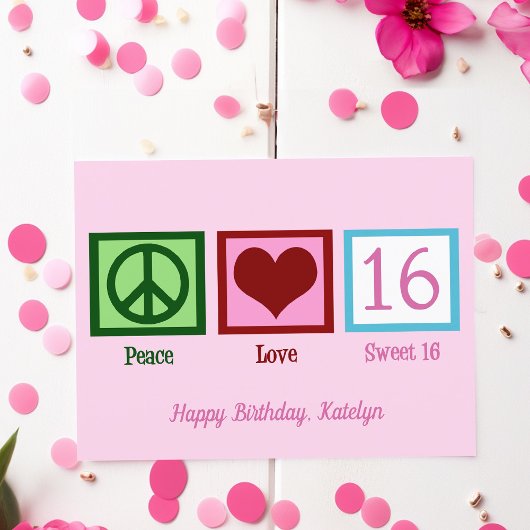 Vrede Liefde Zoete 16 Mooi Roze 16e Verjaardag Briefkaart