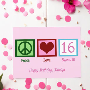 Vrede Liefde Zoete 16 Mooie Roze 16e Verjaardag Briefkaart