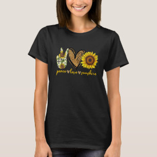 Vrede Liefde Zonneschijn Hart Zonnebloem Goud Glit T-shirt
