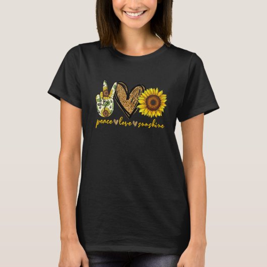 Vrede Liefde Zonneschijn Hart Zonnebloem Goud Glit T-shirt (Voorkant)