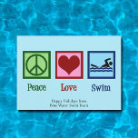 Vrede Liefde Zwemmen Schattige Zwemteam Kerstmis Feestdagenkaart<br><div class="desc">Schattigee Peace Love Swim-vakantiekaarten voor een zweminstructiebedrijf om reclame te sturen voor zwemlessen of badmeesters Pas deze coole zwemmerkerstkaarten aan voor uw zwemcoach of leden van uw competitieve zwemteam. Ik hou van coole zwemmende shirten.</div>